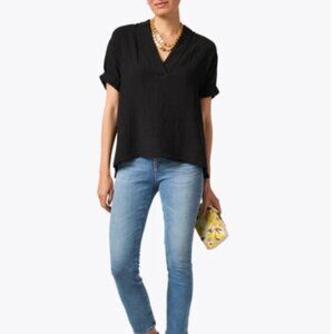 Xirena Avery Black Cotton V-Neck Top